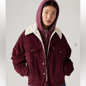 Levi Jacket S Small Murbarry Plum Purple Corduroy Jacket Sherpa Lined trucker
